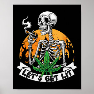 Poster Esqueleto Engraçado Roubo Fumando Vamos De Erva Le