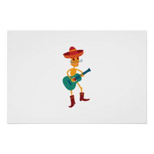 Póster Esqueleto Festivo Tocando Guitarra