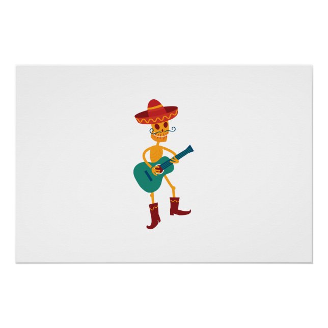 Póster Esqueleto Festivo Tocando Guitarra (Frente)