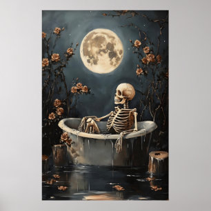 Poster Esqueleto Floral Tomando Banho Impressão, Escuro