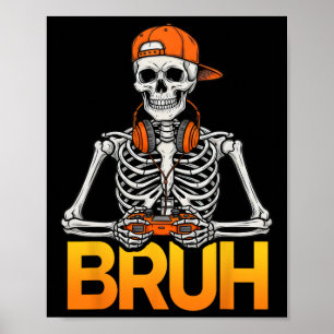Poster Esqueleto Gamer Bruh Halloween Controle de Video G
