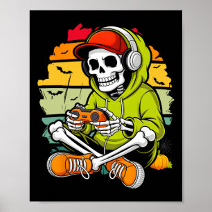 Poster Esqueleto Gamer Fantasia Preguiçosa de Halloween L