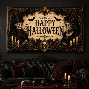 Poster Esqueleto Gótico Vitoriano Rosa Negra Halloween