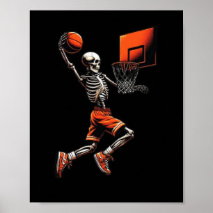 Poster Esqueleto Jogador de Basquete Arremessando Aro de