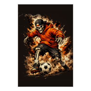 Póster Esqueleto Jogador de Futebol Streetwear Cartoon –