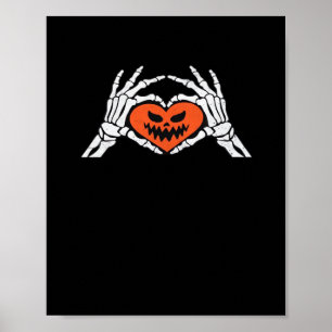 Poster Esqueleto Mão Um Clássico De Coração De Halloween