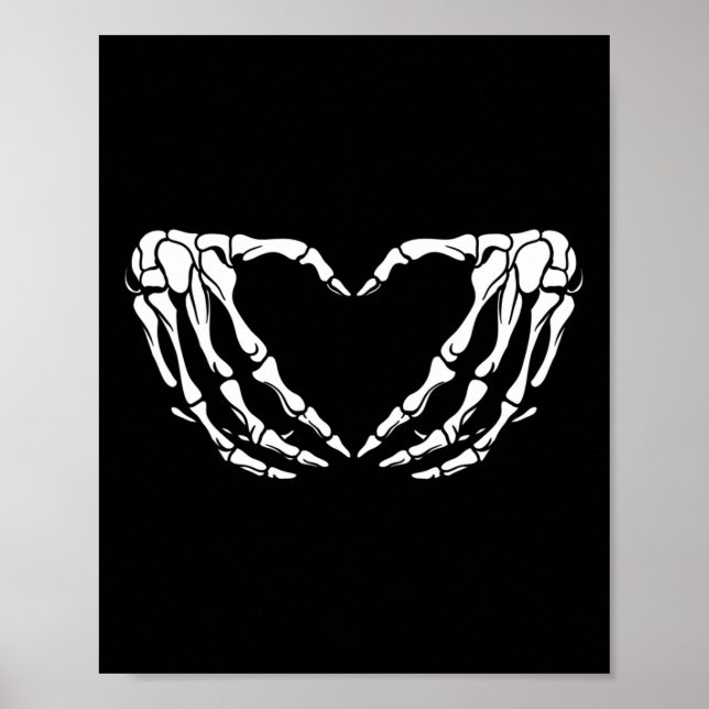 Poster Esqueleto Mãos Sinal de Coração Fantasia de Hallow (Frente)