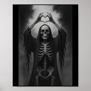 Poster Esqueleto Mãos Sinal de Coração Rosto Assustador R