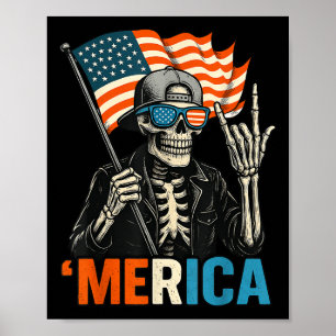 Poster Esqueleto Merica Rock Bandeira Americana Patriótic