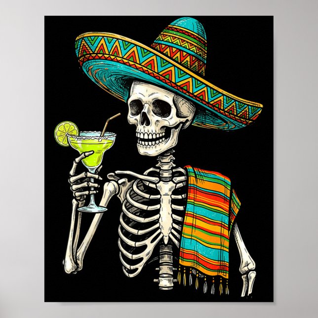 Poster esqueleto mexicano sombrero cinco de mayo mexicano (Frente)
