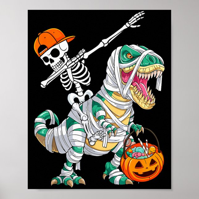 Poster Esqueleto Montando Dançando Dab Dinossauro T Rex H (Frente)
