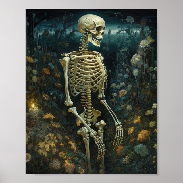 Poster Esqueleto nas Flores à Noite (Frente)