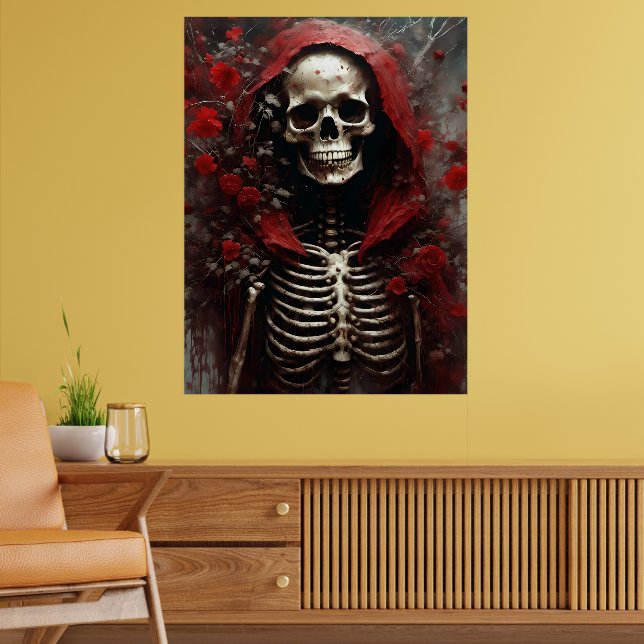 Poster Esqueleto num Cabo Vermelho com Flores (Sala de Estar 2)
