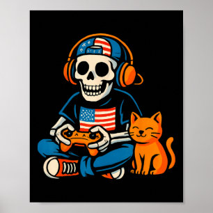 Poster Esqueleto Patriótico Engraçado de Jogos de Vídeo d