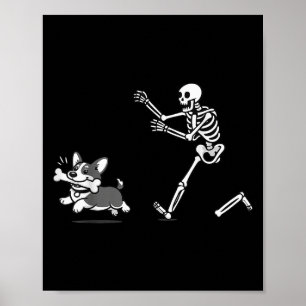 Poster Esqueleto Perseguindo Corgi Halloween Vibe Corgi D