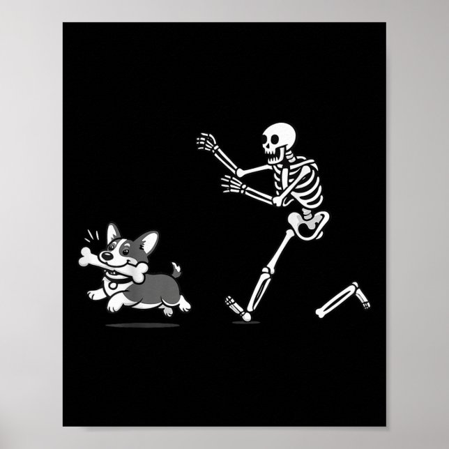 Poster Esqueleto Perseguindo Corgi Halloween Vibe Corgi D (Frente)