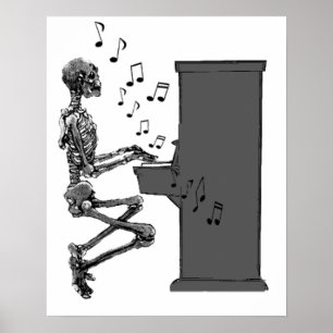 Póster Esqueleto que joga a música do piano engraçada