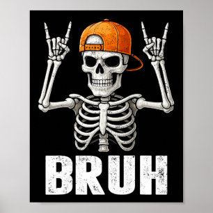 Poster Esqueleto Rock On Bruh Halloween Para Homens Menin