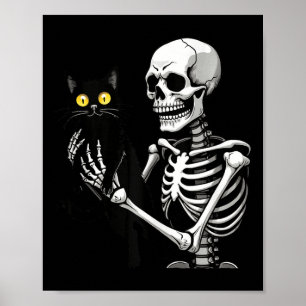 Poster Esqueleto Segurando Um Gato Preto De Gato Coelho