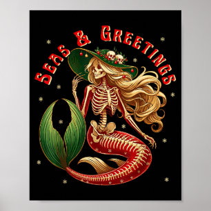 Poster Esqueleto Sereia Natal Gótico Costeiro Praia Vi