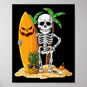Poster Esqueleto Surfando Halloween Havaí Homens Havaiano