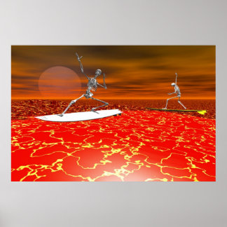 Poster esqueleto surfando na lava