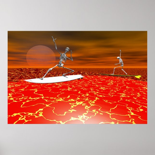 Poster esqueleto surfando na lava (Frente)
