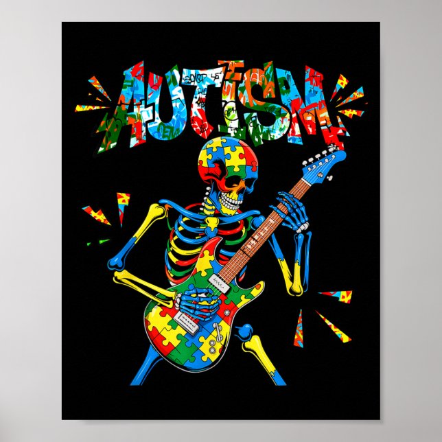 Poster Esqueleto Tocador de Guitarra Conscientização do A (Frente)