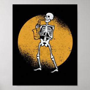 Poster Esqueleto tocando saxofone jazz halloween