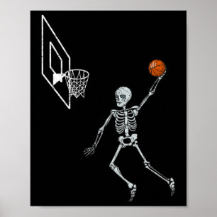 Poster Esqueleto Vintage Jogador de Basquete Afundando a