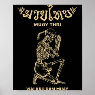 Poster Esqueleto Vintage Wai Kru Ram Muay Thai Boxe