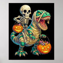 Poster Esqueleto Whimsso Andando Múmia T-Rex Halloween