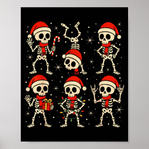 Poster Esqueletos Dançantes Chapéu de Papai Noel Natal Es