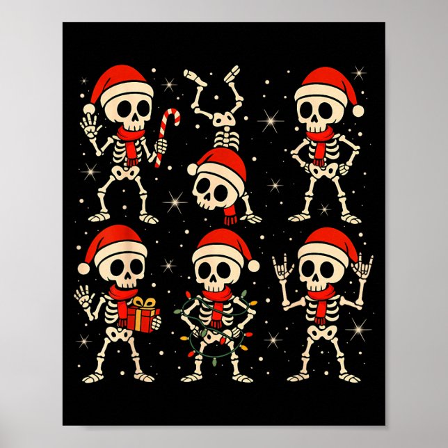 Poster Esqueletos Dançantes Chapéu de Papai Noel Natal Es (Frente)