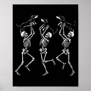 Poster Esqueletos Dançantes Retrô Dachshund Fofo Hallowee