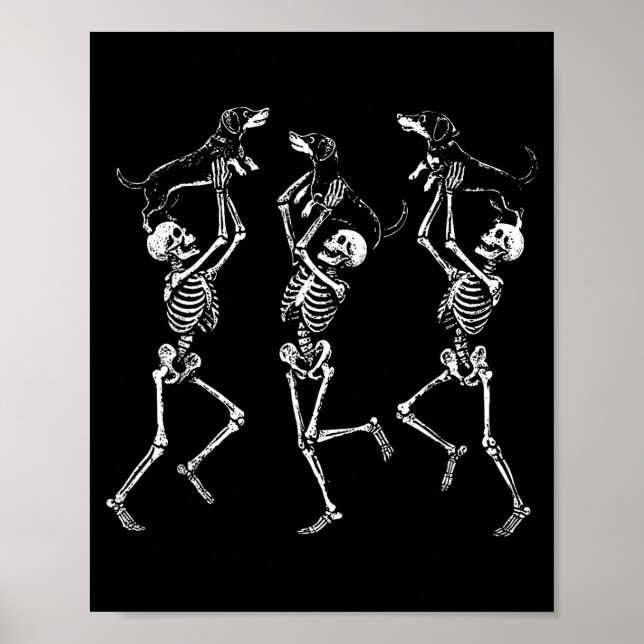 Poster Esqueletos Dançantes Retrô Dachshund Fofo Hallowee (Frente)