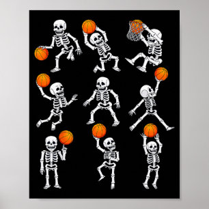 Poster Esqueletos de Basquete de Halloween Menino Driblan