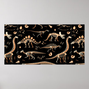 Poster Esqueletos de dinossauros e padrões fósseis