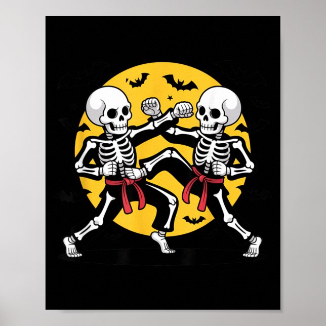 Poster Esqueletos de Halloween Karate Artes Marciais (Frente)