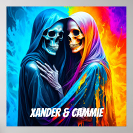 Poster Esqueletos embrulhados em um arco-íris personaliza