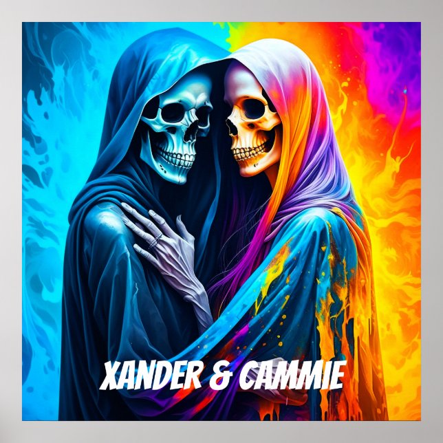 Poster Esqueletos embrulhados em um arco-íris personaliza (Frente)