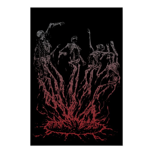Póster Esqueletos Erguendo-se das Chamas (Frente)