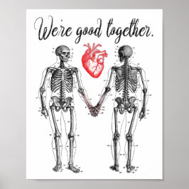 Poster Esqueletos segurando mãos e Namorados cardíaco
