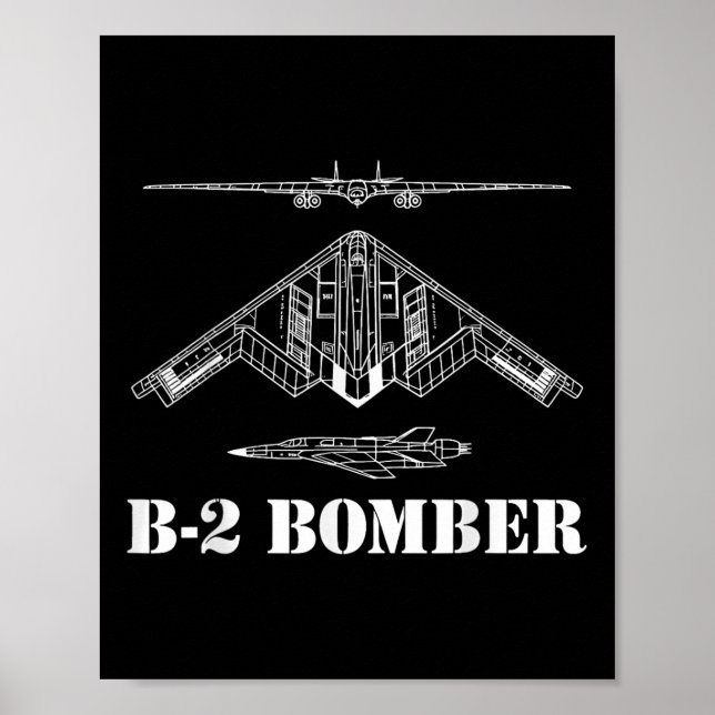 Poster Esquema de Aeronave Bombardeiro B-2 Militar Stealt (Frente)