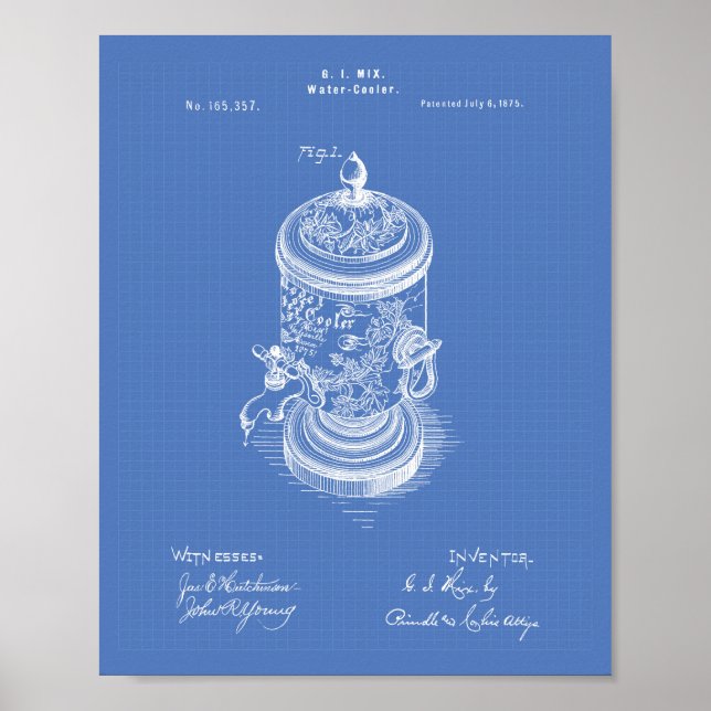 Poster Esquema de arte patenteada do Water Cooler 1875 (Frente)