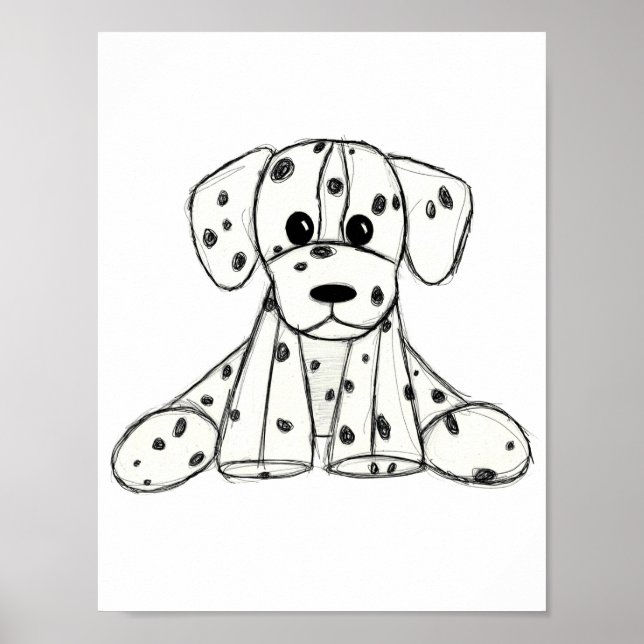 Poster Esquema de desenho de cão empalhado Dalmático pret (Frente)