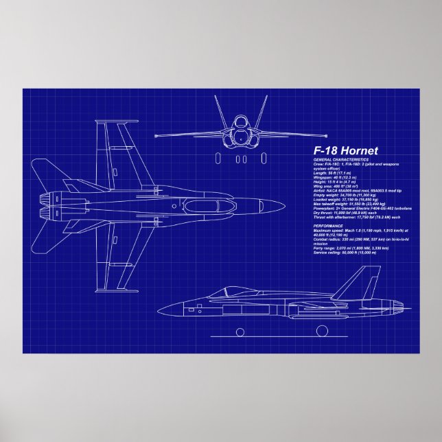 Póster Esquemas de aviões | F-18 Hornet (Frente)