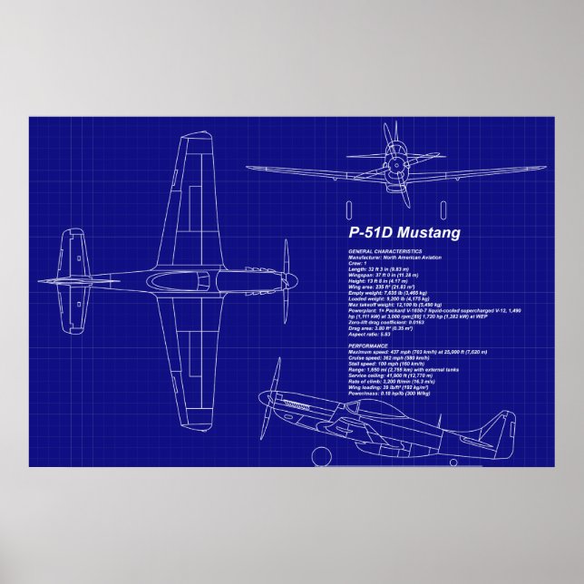 Poster Esquemas de aviões | P-51 Mustang (Frente)