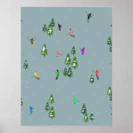 Poster Esqui Abrindo Natal Esquiando esquiadores azuis