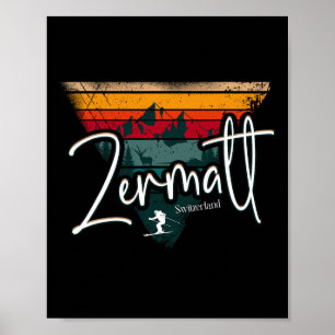 Poster Esqui Alpino Zermatt Vintage Alpes Suíços Suíça